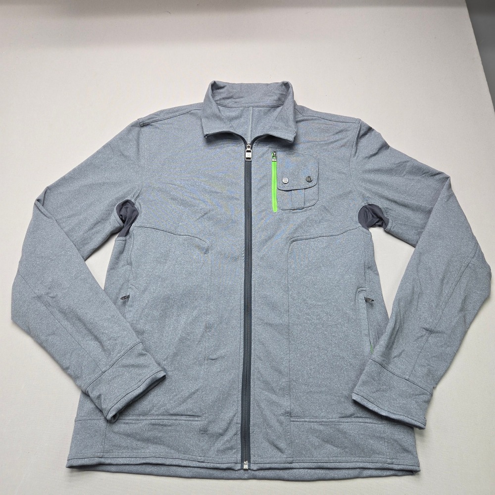 Lululemon Full Zip Track Jacket Neon Accent Pockets Gray Mens Size XL Athletic